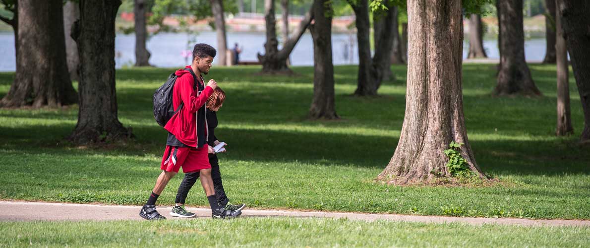 Student walking on campus